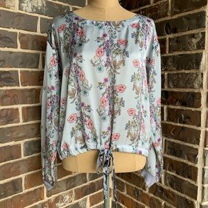 Silky Top Floral Grey Long Sleeve Tie Bottom - Medium